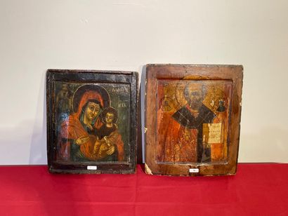 Deux icônes orthodoxes, 29x25 cm et 31x26,5...