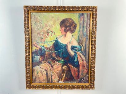 LEMMERS Georges (1871-1944) "La Dame au collier de jade", début XXe, huile sur toile,...