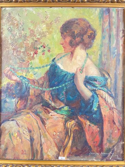 LEMMERS Georges (1871-1944) "La Dame au collier de jade", début XXe, huile sur toile,...