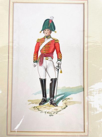 WILSON D. "Uniformes de l'armée britannique", XXe, suite de sept aquarelles sur carton,...