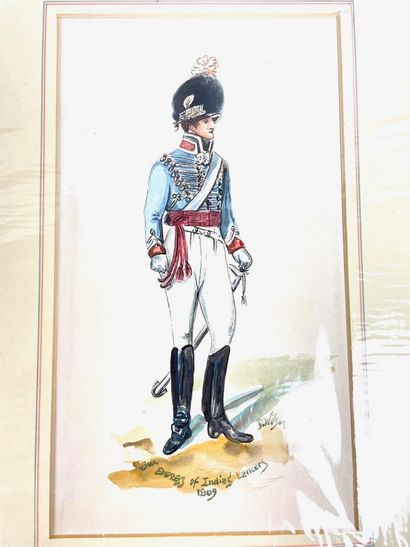 WILSON D. "Uniformes de l'armée britannique", XXe, suite de sept aquarelles sur carton,...