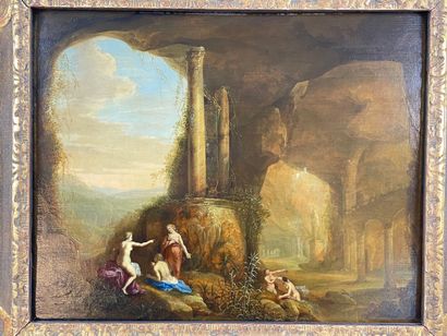 VAN CUYLENBORCH Abraham (circa 1610-1658) "Diane et ses nymphes dans une grotte",...
