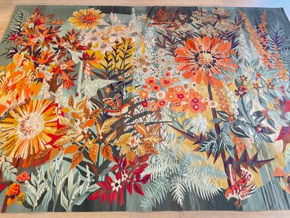 LELONG Hervé (1937-) "Flowers and birds", 1972, tapestry manufactured in Tunisia,...