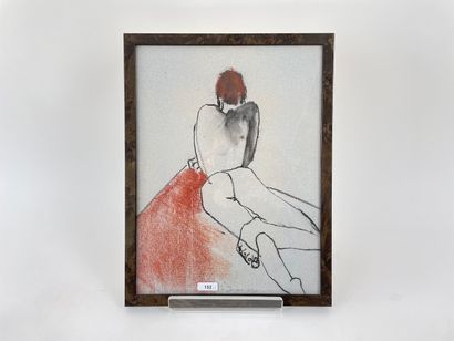 DUBUISSON Nicole (1935-) "Nu allongé de dos", XXth, charcoal and red chalk on paper,...