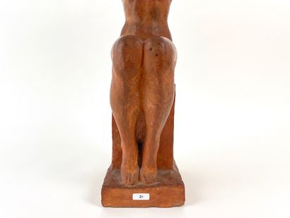 LAURENT S. "Seated Bather," 1938, patinated terra cotta statuette, signed and dated...