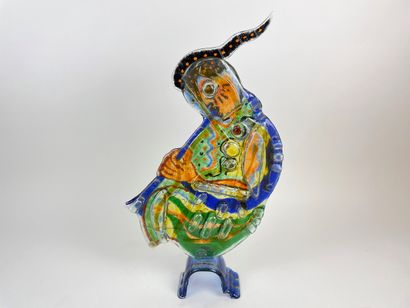 MURANO "Clarinet Player," [19]97, polychrome glass sculpture, mark and/or signature...