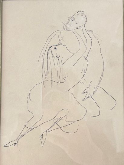 PICARD Olivier (1897-1974) "Couple", XXe, encre sur papier, monogrammée en bas à...