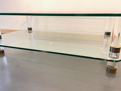 null Coffee table with double rectangular tray with cut sides, circa 1980, glass...