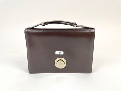 null Petit sac à main Vintage en cuir chocolat, l. 21 cm.