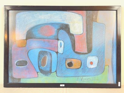 SALOMON R. "Abstract composition", [19]88, mixed technique on paper (?), signed and...