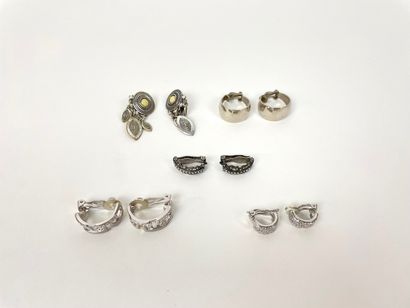 null Lot of five pairs of silver earrings.