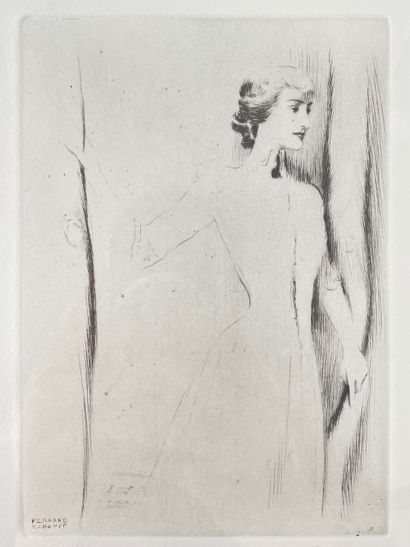 KHNOPFF Fernand (1858-1921) "The Curtain (1904)," 20th-XXI, etching, publisher's...