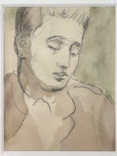 PICARD Olivier (1897-1974) [attribué à] "Young Man," 20th, pencil and watercolor...