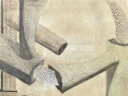 MICHA Olivier [attribué à] "Abstract compositions", XXth, two collages on paper under...