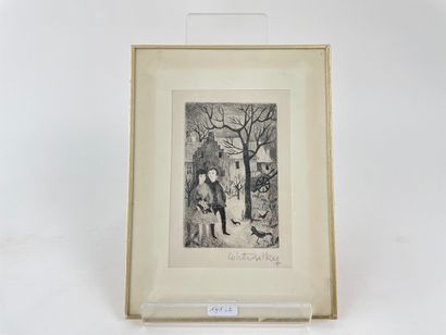 BITKER Colette (1929-) "Couples", XXe, une gouache sur papier et une eau-forte, signées...
