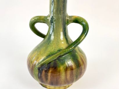 null Triple-handled ewer, first half of the 20th century, shaded glaze ceramic, h....