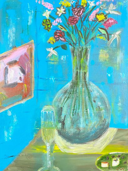 DUBOST Matthieu "Le Vase", XXIe, acrylique sur toile, monogrammé en bas à droite,...