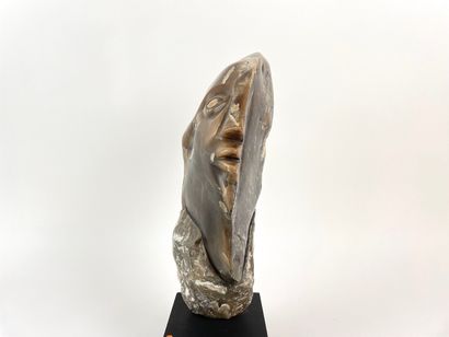 ÉCOLE CONTEMPORAINE "Face", XXth-XXIst, stone sculpture on a partially lacquered...