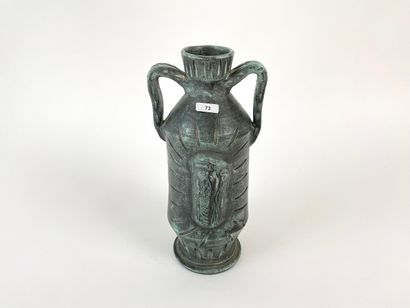 null Amphora vase, circa 1960, ceramic with antique green patina, h. 29,5 cm.
