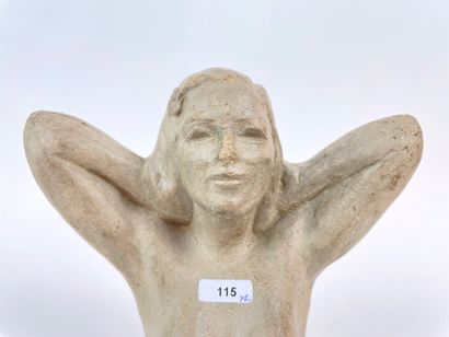 ANONYME "Buste de femme" et "Tête de garçon", mi-XXe, deux sculptures en terre cuite...