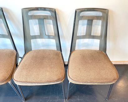 null Suite of four Vintage chairs in smoked plexiglas and chromed metal, h. 85 cm...