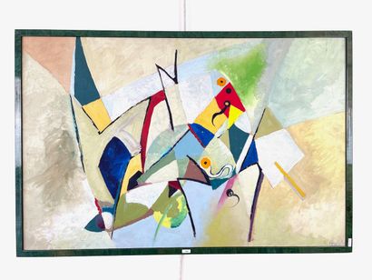 ÉCOLE CONTEMPORAINE "Abstract composition", XXth, oil on panel, signature lower right,...