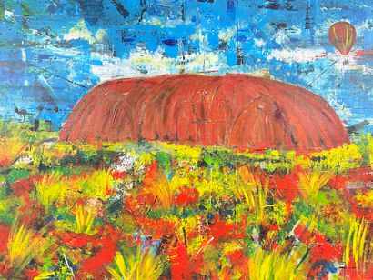DUBOST Matthieu "Uluru", XXIe, acrylique sur toile, monogrammé en bas à droite, 75x115...