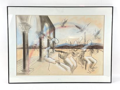 VAN SOENS Éric (1939-) "Perspective musicale", [19]89, charcoal heightened on paper,...