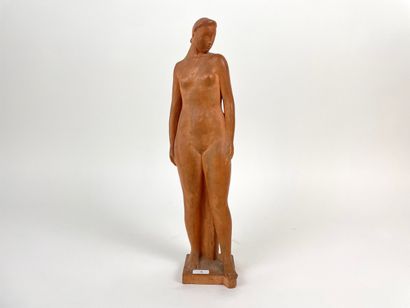 VERHASSELT Charles (1902-1993) "Standing Bather", circa 1930, terra cotta statuette,...