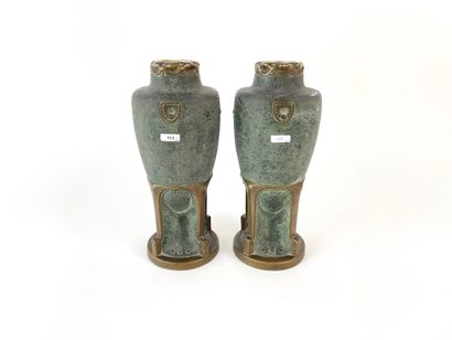 AUSTRIA Pair of Secession vases, early 20th century, antique green and old gold patina...