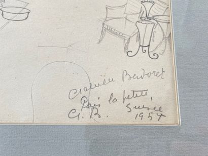 BEDORET Gabrielle (1906-[?]) "Au coin du feu", 1959, crayon sur papier, signé, monogrammé,...