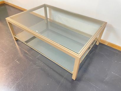 null Table basse à double plateau rectangulaire, circa 1975, verre et métal laqué...