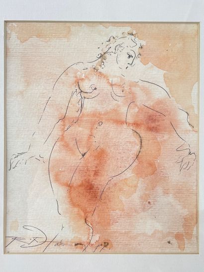 ÉCOLE CONTEMPORAINE "Nude", [19]87, ink and watercolor on paper, signature and date...