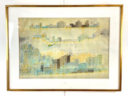 LEPLAE Agnès (1933-) "Paysage urbain", fin XXe, aquarelle sur papier, signée en bas...