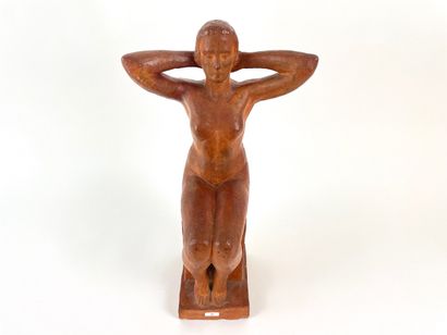 LAURENT S. "Seated Bather," 1938, patinated terra cotta statuette, signed and dated...