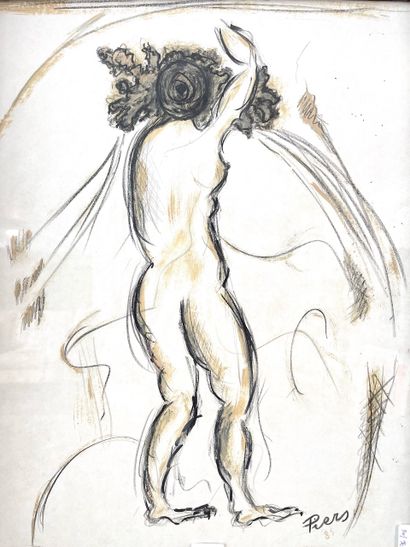 PIERS "Nude from behind", [19]85, mixed media on paper, signed and dated lower right,...