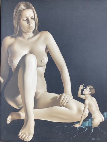 DELCOL Roland (1942-) "Composition figurative", XXe, huile sur toile, signée en bas...