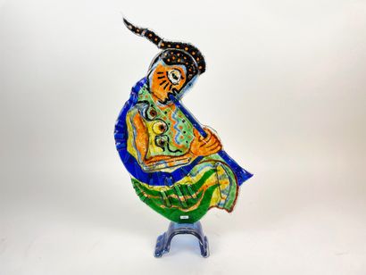 MURANO "Clarinet Player," [19]97, polychrome glass sculpture, mark and/or signature...