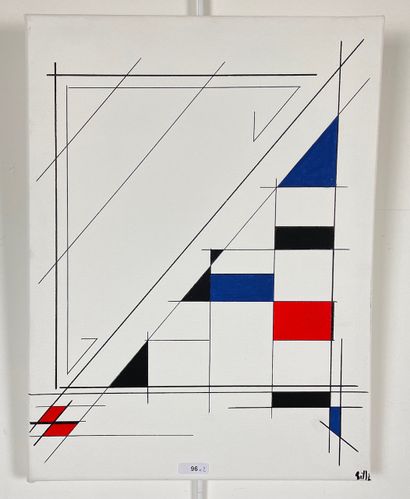 BILL "Square" and "Stripes", 2022, two mixed media on canvas, signed and dated lower...