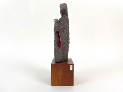 ANONYME "Composition", circa 1960, glazed ceramic sculpture (fat lava) on wooden...