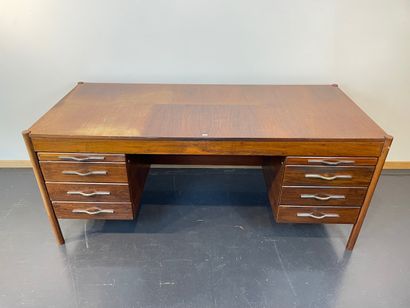 GILLON Jean (1919-2007) / ITALMA - BRAZIL Jacaranda pedestal desk opening with six...