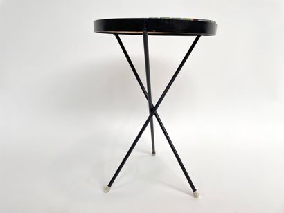 null Vintage round sofa with tripod base, circa 1960, lacquered metal and mosaic,...