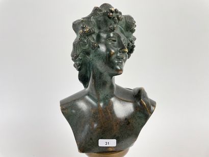 LAMBEAUX Jef (1852-1908) "Bacchante", early 20th century, patinated bronze bust on...