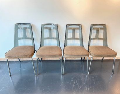 null Suite of four Vintage chairs in smoked plexiglas and chromed metal, h. 85 cm...