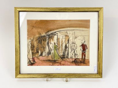 PICARD Olivier (1897-1974) "Sketches," 20th, an ink and watercolor on paper and a...