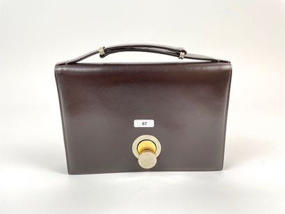 null Petit sac à main Vintage en cuir chocolat, l. 21 cm.