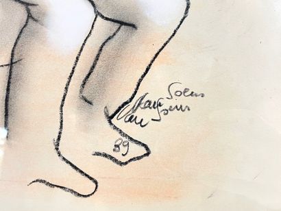 VAN SOENS Éric (1939-) "Perspective musicale", [19]89, fusain rehaussé sur papier,...