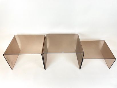 null Set of three side tables in smoked plexiglass [wear].