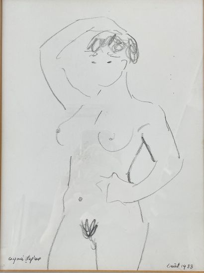 LEPLAE Agnès (1933-) "Nudes," 1988, pair of pencils on paper, signed and dated at...