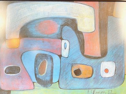 SALOMON R. "Abstract composition", [19]88, mixed technique on paper (?), signed and...